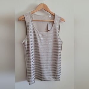 Chico's Sequin Striped Scoopneck Stretch Blend Tank Top, Women's XL, Khaki
